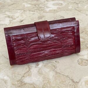 NEW! Vintage Eel Skin Large Wallet Burgundy Red